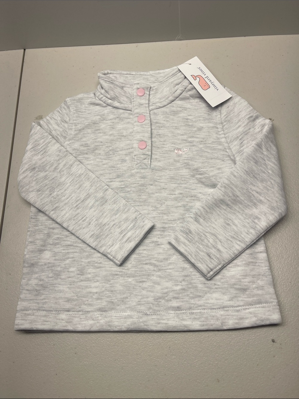 Vineyard Vines Gray Long-Sleeve Henley with Pink Snaps